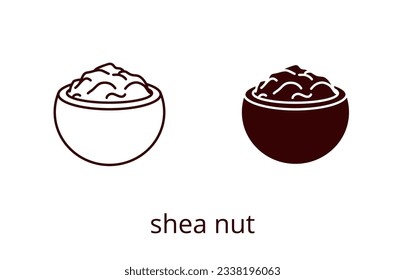 Shea nut icon, line editable stroke and silhouette svg