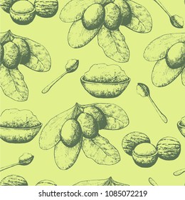 Shea nuts and butter set. Hand drawn seamless pattern svg