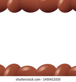 Shea nuts and green leaves background. Brown shea nut and organic nuts shea