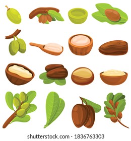 Shea tree icons set. Cartoon set of shea tree vector icons for web design svg