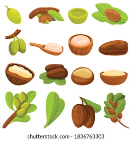 Shea tree icons set. Cartoon set of shea tree vector icons for web design