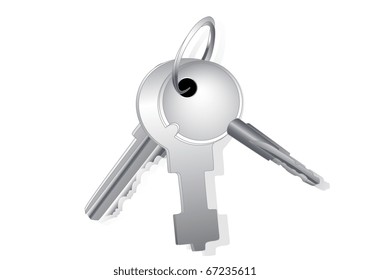 Sheaf of different keys on a special ring with a shade on a white background