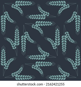 Sheaf of ears of wheat on a dark background spikelet seamless pattern vector illustration