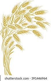 Sheaf of ripe wheat ears as frame, corner or border decorative element. 
