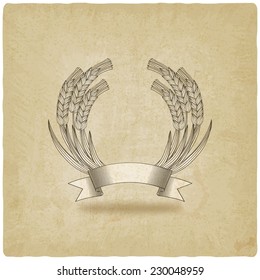 sheaf of wheat with ribbon old background - vector illustration. eps 10