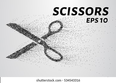 The shear of the particles. The scissors consists of circles and points. Vector illustration.