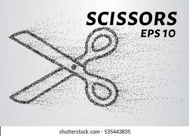 The shear of the particles. The scissors consists of circles and points. Vector illustration.