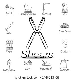shears hand draw icon. Element of farming illustration icons. Signs and symbols can be used for web, logo, mobile app, UI, UX