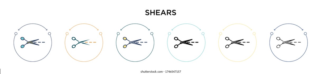 Shears icon in filled, thin line, outline and stroke style. Vector illustration of two colored and black shears vector icons designs can be used for mobile, ui, web