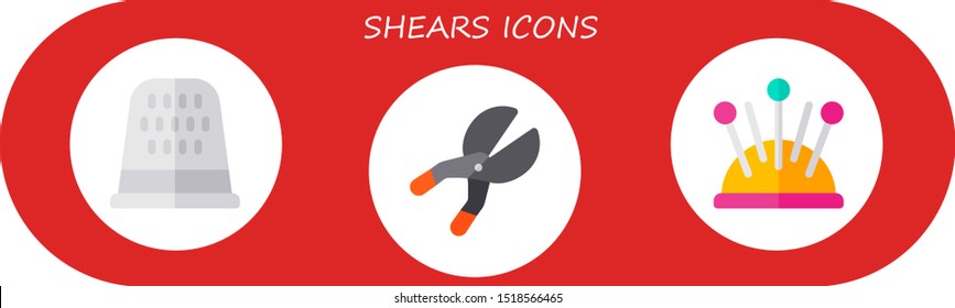 shears icon set. 3 flat shears icons.  Simple modern icons about  - sewing thimble, pin cushion