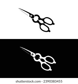 Shears Kitchen scissors flat silhouette vector. Silhouette kitchen utensil icon. Black and white item for kitchen concept, kitchen gadgets, tools. Kitchenware