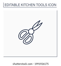 Shears Line Icon. Food Preparation Equipment. Cutting Products. Cooking Utensils. Kitchen Tools Concept. Isolated Vector Illustration. Editable Stroke