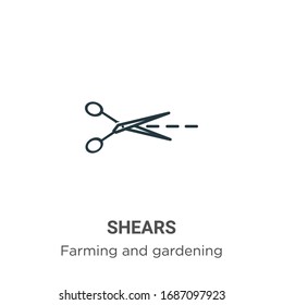 Shears outline vector icon. Thin line black shears icon, flat vector simple element illustration from editable farming concept isolated stroke on white background