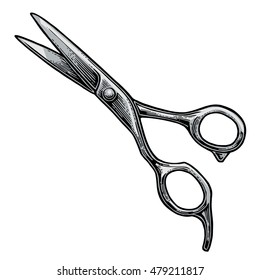 Shears. Vector color illustrations on white backgrounds. Hand drawn vintage engraving for poster, label, banner, web
