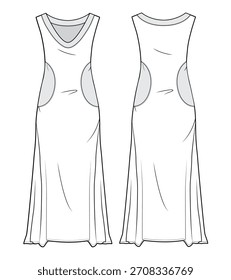 Sheath dress vector mockup template technical flat design.