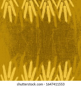 Sheaves of ears of grain crops, wheat, rye. Background of a texture of rough fabric
