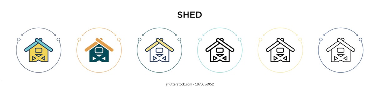 Shed icon in filled, thin line, outline and stroke style. Vector illustration of two colored and black shed vector icons designs can be used for mobile, ui, web