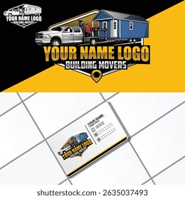 Shed movers business logo design. Mobile house mover logo template. Shed movers logo template