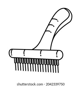 Shedding Rake for Pet Grooming Tools Hand Drawn Icon Set Vector.