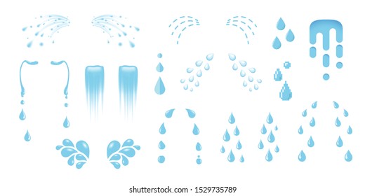 Shedding tears, tear streams, tears drops flows, crying, weeping, sobbing or mourning vector illustrations in various styles, a set cartoon cry icons isolated on white