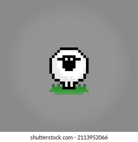 sheep in 8 bit pixel art. Animal portrait for game assets in vector illustration.