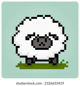 sheep in 8 bit pixel art. Animal portrait for game assets in vector illustration.