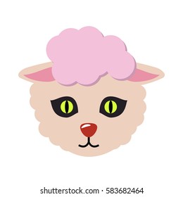 Sheep animal carnival mask vector illustration in flat style. Cute wooly lamb face. Funny childish masquerade mask isolated on white. New Year masque for festivals, holiday dress code for kids