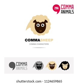 Sheep animal concept icon set and modern brand identity logo template and app symbol based on comma sign