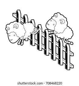 sheep animal couple jumping a wooden fence black color section silhouette on white background vector illustration