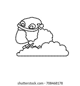 sheep animal faceless with sleeping cap into the clouds dotted silhouette on white background vector illustration