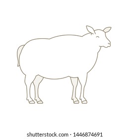 Sheep animal farm. Mutton breeding ewe. Wool lamb production. Yeanling. White fluffy lamb. Wool production. Line style. Outline contour vector illustration.