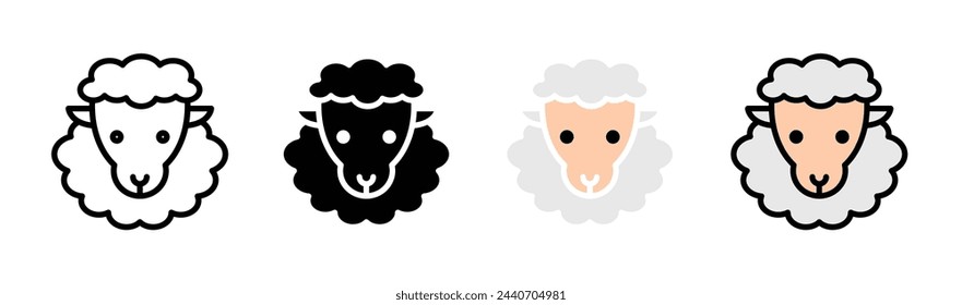 Sheep Animal and Livestock Icons. Farming and Rural Creature Face Symbols