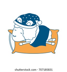 sheep animal with sleeping cap rest in pillow color section silhouette on white background vector illustration