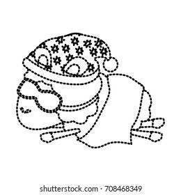 sheep animal with sleeping cap and sleep mask wrapped in a blanket dotted silhouette on white background vector illustration