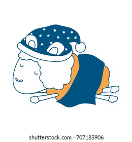 sheep animal with sleeping cap and wrapped in a blanket color section silhouette on white background vector illustration