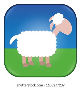 Sheep App. Application for counting sheep, as snooze button, for bleating or any similar matter. Comic illustration of a white sheep.