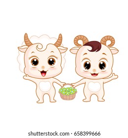A sheep and Aries carry a basket of flowers 