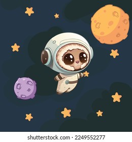 A sheep in an astronaut costume in the starry sky. A cute illustration for your projects. 