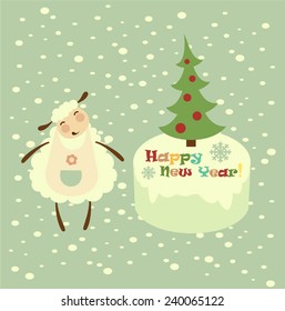 sheep baked cake and wished a happy new year illustration