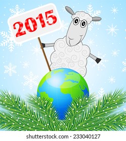sheep with a banner 2015 year and planet Earth,vector illustration