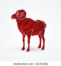 Sheep with big horn standing designed using red grunge brush graphic vector.