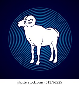Sheep with big horn standing designed on line circle background graphic vector.