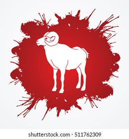 Sheep with big horn standing designed on splatter blood background graphic vector.