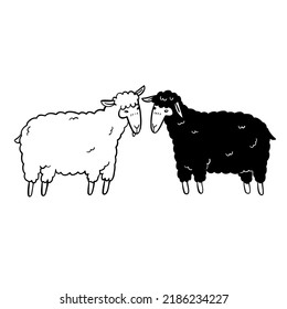 The sheep black and white , Hand drawn vector illustration