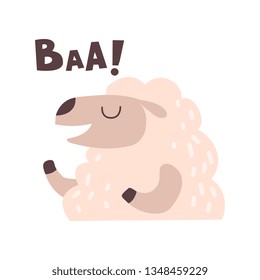 Sheep Bleating, Cute Cartoon Farm Animal Making Baa Sound Vector Illustration