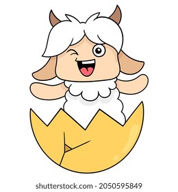 sheep born out of an egg shell, vector illustration art. doodle icon image kawaii.