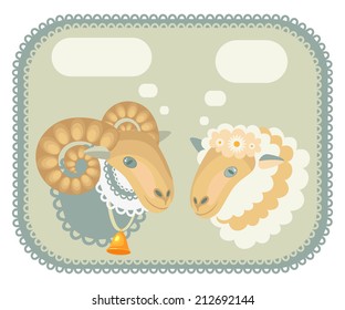 sheep and sheep in the box with fields for text