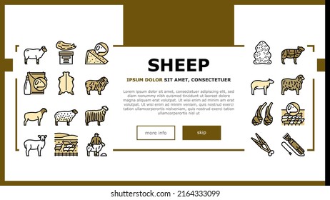 Sheep Breeding Farm Business Landing Web Page Header Banner Template Vector. Sheep Breeding And Food Producing From Farmland Animal, Lamb Meat Milk . Lanolin Wool Wax And Electric Devices Illustration
