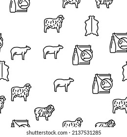 Sheep Breeding Farm Business Vector Seamless Pattern Thin Line Illustration