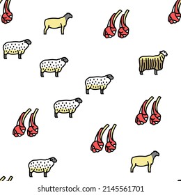 Sheep Breeding Farm Business Vector Seamless Pattern Thin Line Illustration